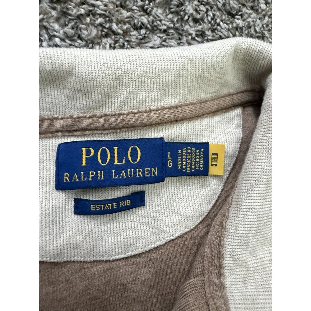 Polo Ralph Lauren Men's Estate Rib Cotton Quarter Zip Large Brown Tan Oatmeal